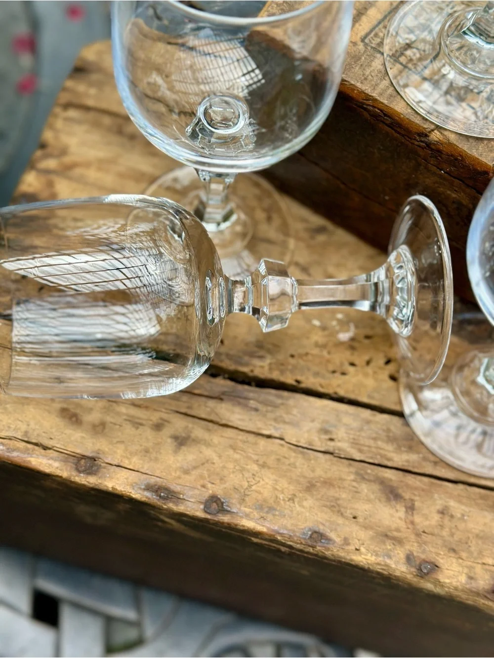Vintage Clear Wine Glasses Set of 4 Faceted Knop Stem Elegant Barware
